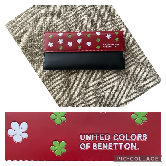 United Colors of Benetton Wallet. Red and Black with Flowers and Logo. EUC. - Picture 1 of 8